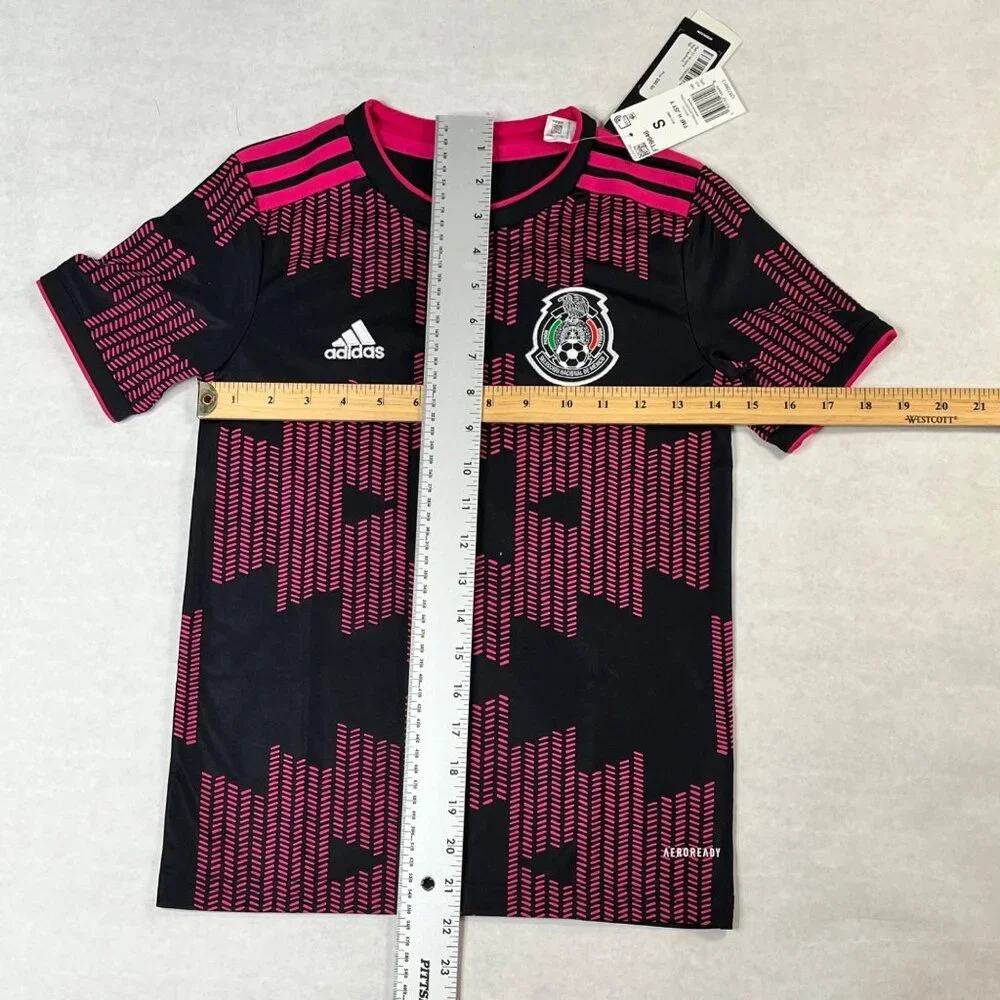 Adidas Boys Mexico 2021 National Soccer Team Black & Pink Aeroready Jersey Small - Picture 2 of 9